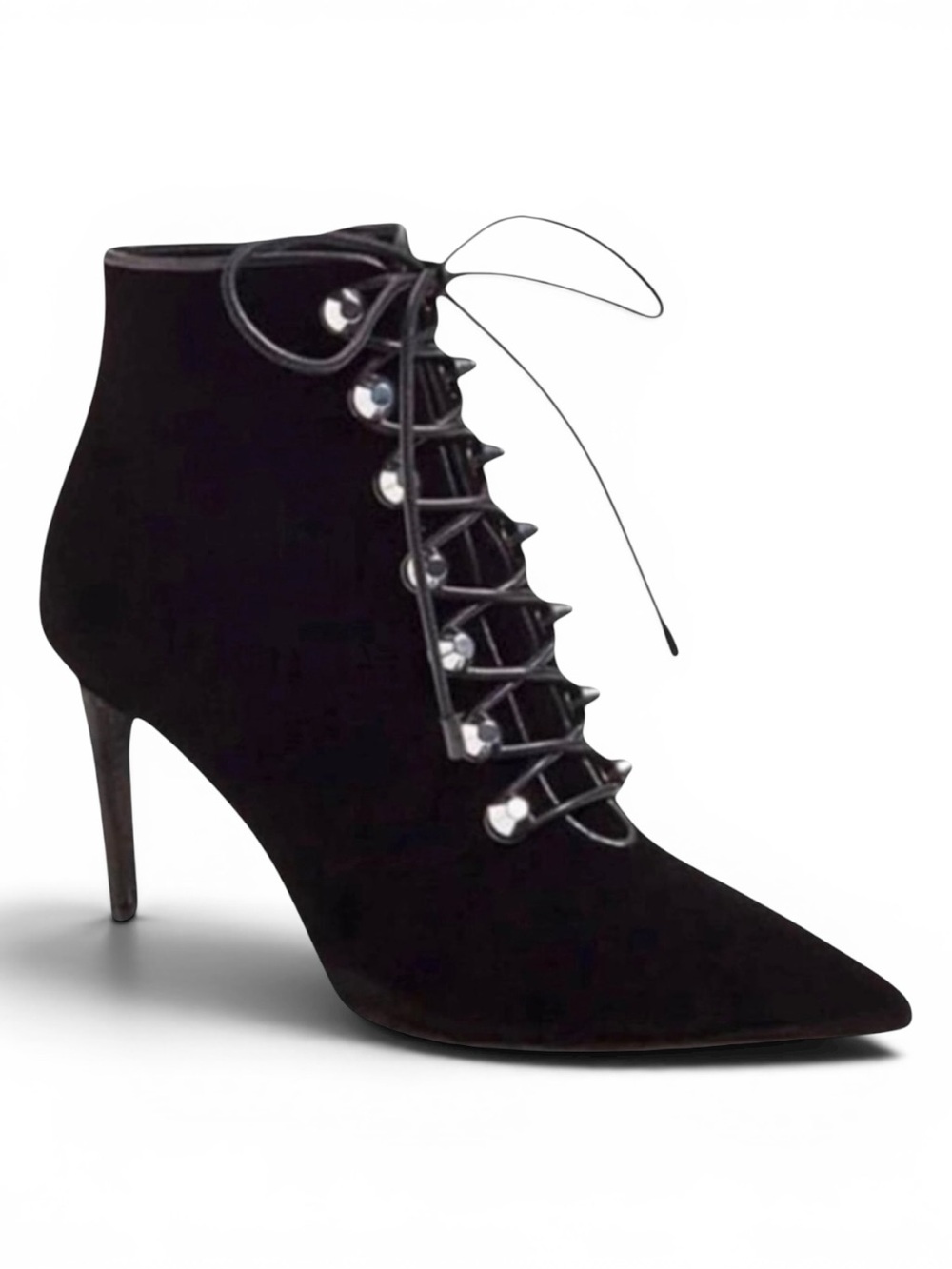 Balenciaga black velvet lace-up booties